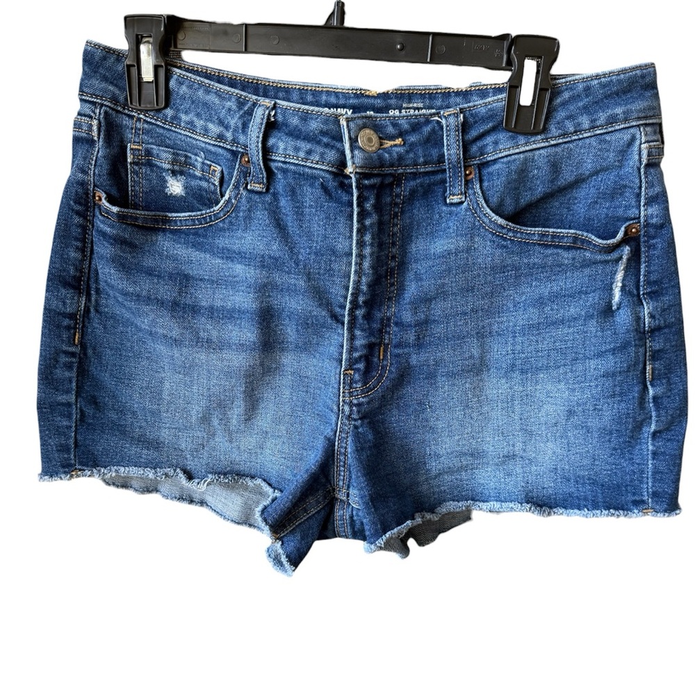 Old Navy Blue Denim High Rise OG Straight Cutoff Shorts with Frayed Hem